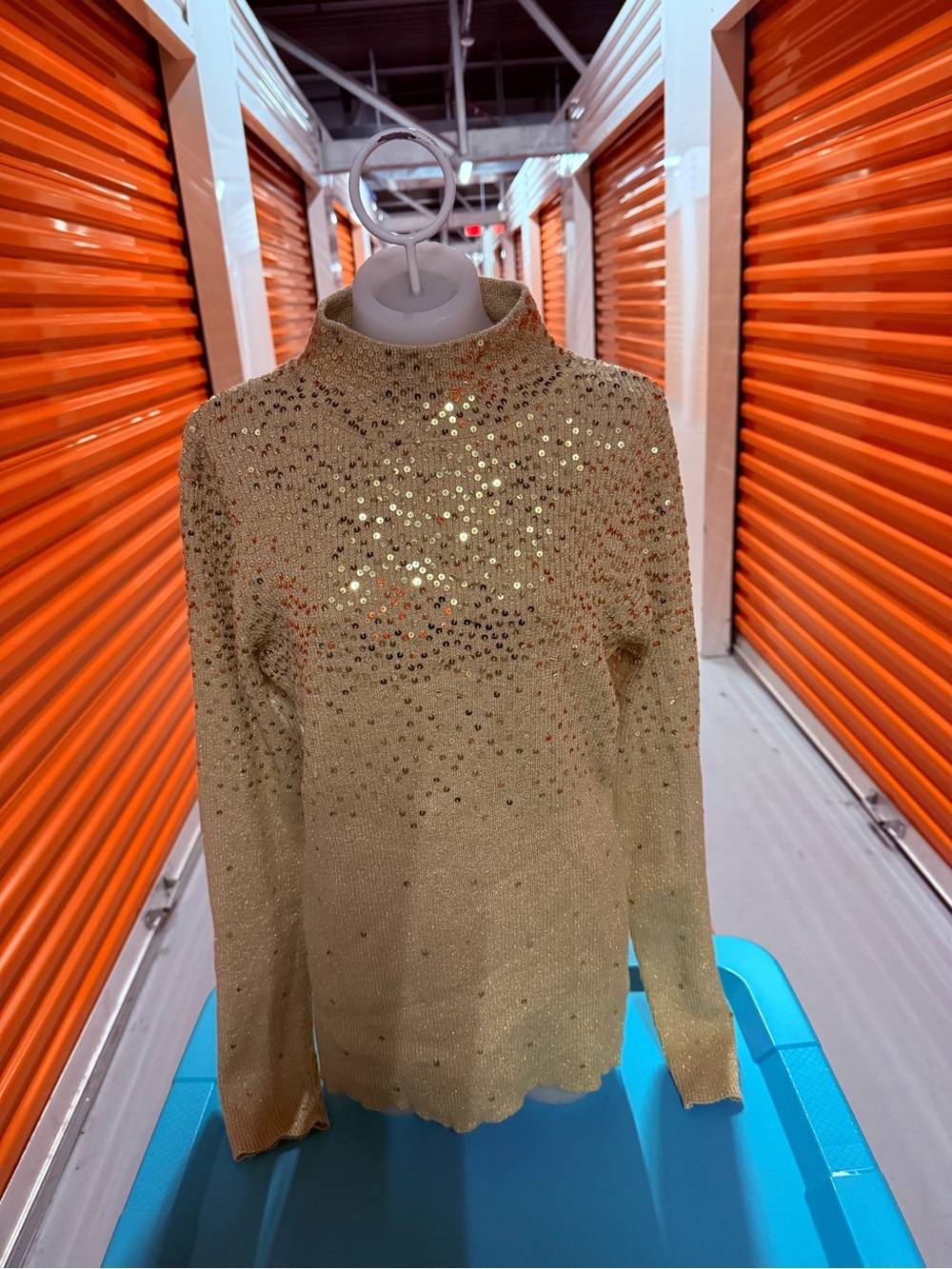 Sequined Cream Mock Neck Sweater